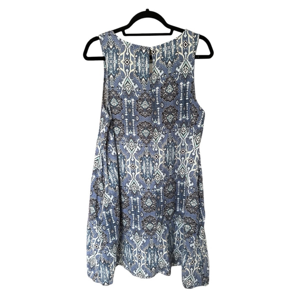 Rachel Zoe Womens Dress Large Blue Linen Sleeveless Ikat Batik with Pockets - Picture 3 of 4